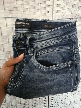 Kenneth Cole Slim Fit Dark Wash Jeans - Blue Size 28x30